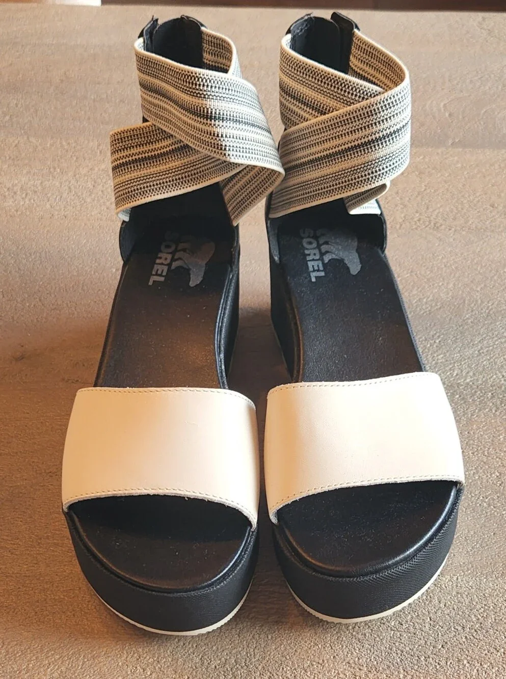 Sorel Women’s Cameron Leather Platform Ankle Strap Wedge Zip Sandal Size 7